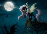  2014 bat bat_pony clothed clothing detailed_background ear_piercing female feral flutterbat_(mlp) fluttershy_(mlp) friendship_is_magic fur hair hioshiru hooves mammal membranous_wings moon my_little_pony night outside piercing pink_hair red_eyes sky standing star starry_sky wings yellow_fur 