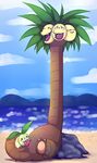  ahegao alolan_exeggutor animal_genitalia autofellatio beach blush brown_body cum cum_in_mouth cum_inside detailed_background erection flora_fauna genital_slit green_body looking_pleasured male masturbation multi_head nintendo oral penis plant pok&eacute;mon rosy_cheeks sea seaside sky slit stupidoreo tail_masturbation tears video_games water yellow_body 