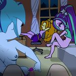  adagio_dazzle_(eg) ampullaria aria_blaze_(eg) blush bottomless breasts clothed clothing condom equestria_girls female human humanized male mammal my_little_pony nipples panties penis side_boob sonata_dusk_(eg) underwear undressing 