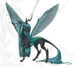  black_skin blue_eyes blue_hair changeling earthsong9405 fangs female feral friendship_is_magic hair hooves insect_wings looking_at_viewer my_little_pony nude queen_chrysalis_(mlp) simple_background solo white_background wings 