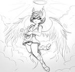  2016 angel anthro bat_pony clothing dress fan_character female halo harp monochrome musical_instrument my_little_pony nolegs_(oc) panties replica_(artist) solo underwear wings 