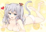  animal_ears ass bikini blue_eyes breasts cat_ears cat_tail cleavage kantai_collection kashima_(kantai_collection) kemonomimi_mode large_breasts lying miko_92 on_stomach open_mouth silver_hair solo swimsuit tail twintails wavy_hair 