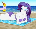  beach bikini blush butt clothing cloud digital_media_(artwork) duo equestria_girls eyeshadow female human makeup male mammal my_little_pony offscreen_character outside pia-sama rarity_(eg) sand sea seaside seductive sky smile spike_(eg) sunscreen sweat swimsuit tight_clothing towel water 