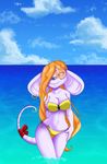 bikini clothed clothing ear_piercing eyewear female fur glasses mammal mouse navel orange_fur penelope_(sly_cooper) piercing ribbons rodent seaside sly_cooper_(series) swimsuit tail_bow tail_ribbon teeth video_games water wet 