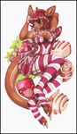  anthro aycee bare_shoulders breasts candy claws cleavage clothed clothing female food fruit hair kangaroo legwear long_tail mammal marsupial pose red_hair smile socks solo strawberry 