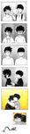  2boys brothers comic crying gradient gradient_background hug kageyama_ritsu kageyama_shigeo male_focus mob_psycho_100 monochrome multiple_boys school_uniform silent_comic spoon spot_color uniform 