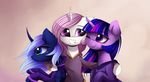  absurd_res blue_fur clothed clothing equine eyelashes feathered_wings feathers feral friendship_is_magic fur gradient_eyes group hair hi_res hooves horn magnaluna mammal my_little_pony pink_eyes pink_hair princess_celestia_(mlp) princess_luna_(mlp) purple_eyes purple_fur scrunch simple_background smile teeth twilight_sparkle_(mlp) unicorn white_feathers white_fur white_hair winged_unicorn wings 