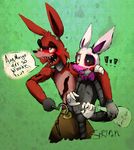  2016 4_toes anthro black_nose blush bow_tie breasts canine clothing five_nights_at_freddy&#039;s five_nights_at_freddy&#039;s_2 fox foxy_(fnaf) funtime_foxy_(fnaf) looking_at_viewer machine mammal mangle_(fnaf) pukingrainbow_(artist) tagme toes video_games 