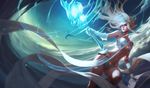  artstation_sample blue_eyes bra breasts bustier elbow_gloves floating_hair gem gloves holding holding_weapon image_sample janna_windforce jason_chan league_of_legends lips long_hair magic medium_breasts navel nose official_art pointy_ears solo underwear weapon white_bra white_gloves white_hair wind 