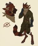  anthro bandanna caprine clothed clothing diesel_wiesel gloves goat horn hybrid looking_at_viewer male mammal mustelid otter scar simple_background solo standing 