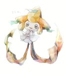  full_body gen_3_pokemon highres jirachi legendary_pokemon manoko no_humans open_mouth pokemon pokemon_(creature) smile solo sparkle translated 