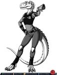  anthro anthrosaurs clothed clothing crossover desert_eagle dinosaur disney female gun handgun indominus_rex judy_hopps jurassic_park jurassic_world pistol police predaguy ranged_weapon uniform weapon zootopia 