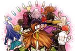  6+girls ahoge asahina_aoi black_hair blonde_hair blue_hair braid brown_hair bullet celestia_ludenberck danganronpa danganronpa_1 drill_hair flag from_behind fujisaki_chihiro fukawa_touko green_eyes hagakure_yasuhiro haramaki highres hood hoodie index_finger_raised ishimaru_kiyotaka jacket jacket_on_shoulders kirigiri_kyouko kuwata_reon maizono_sayaka multiple_boys multiple_girls naegi_makoto oogami_sakura oowada_mondo pompadour purple_hair red_hair school_uniform shorts single_braid skirt takashi_(onikukku) togami_byakuya track_jacket twin_braids twin_drills white_gakuran yamada_hifumi 