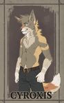  2015 anthro canine clothed clothing coyote diesel_wiesel english_text fangs fur looking_at_viewer male mammal navel simple_background smile solo teeth text topless 