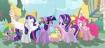  2016 absurd_res applejack_(mlp) blonde_hair blue_eyes blue_feathers blue_fur blue_hair building castle cloud cowboy_hat cutie_mark dragon equine feathered_wings feathers female feral fluttershy_(mlp) friendship_is_magic fur green_eyes group hair hat hi_res horn house male mammal multicolored_hair multicolored_tail my_little_pony orange_fur outside pink_feathers pink_fur pink_hair pinkie_pie_(mlp) ponyville purple_eyes purple_fur purple_hair rainbow_dash_(mlp) rainbow_hair rainbow_tail rarity_(mlp) shadow shutterflyeqd sky smile spike_(mlp) starlight_glimmer_(mlp) tree twilight_sparkle_(mlp) two_tone_hair white_feathers white_fur winged_unicorn wings yellow_fur 
