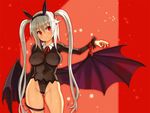  animal_ears bat_wings blush breasts covered_nipples cowboy_shot fake_animal_ears hair_ribbon hairband large_breasts long_hair long_sleeves original red_eyes ribbon ryoji_(nomura_ryouji) silver_hair skin_tight smile solo thigh_strap thighs twintails very_long_hair wings 