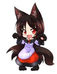  :d animal_ear_fluff animal_ears blush brooch brown_hair chibi commentary_request dress full_body imaizumi_kagerou jewelry kazami_karasu long_hair long_sleeves looking_at_viewer monster_girl off-shoulder_dress off_shoulder open_mouth paws red_eyes smile solo tail touhou v-shaped_eyebrows very_long_hair white_background white_dress wolf_ears wolf_girl wolf_paws wolf_tail 