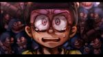  black_hair blurry commentary_request danganronpa depth_of_field doraemon doraemon_(character) doraraemon glasses komatsuzaki_rui_(style) letterboxed male_focus multiple_persona nobi_nobita ooyama_nobuyo parody pink_eyes scared seiyuu_connection style_parody sweat tears upper_body 