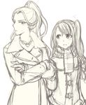  age_difference blush coat collarbone crossed_arms executive_mishiro hair_pulled_back hinagi_(fox_priest) idolmaster idolmaster_cinderella_girls jewelry long_hair looking_at_another monochrome multiple_girls necklace open_mouth ponytail scarf shimamura_uzuki sketch sweatdrop winter_clothes winter_coat yuri 