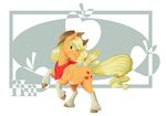  2016 applejack_(mlp) bandanna blonde_hair cutie_mark earth_pony earthsong9405 equine female feral freckles friendship_is_magic fur green_eyes hair hat hooves horn horse mammal my_little_pony pony simple_background smile solo 
