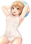  :d armpits ass_visible_through_thighs ball bangs beachball breasts brown_eyes brown_hair collarbone covered_navel cowboy_shot cum cum_on_body cum_on_hair cum_on_lower_body cum_on_upper_body eyebrows eyebrows_visible_through_hair facial highres holding inanaki_shiki isshiki_iroha looking_at_viewer old_school_swimsuit one-piece_swimsuit open_mouth school_swimsuit short_hair simple_background skin_tight small_breasts smile solo swimsuit wet white_background white_school_swimsuit white_swimsuit yahari_ore_no_seishun_lovecome_wa_machigatteiru. 