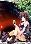  blue_eyes brown_hair cat cellphone hat kai_yuuki kurisugawa_kii long_hair original phone sitting smartphone solo 