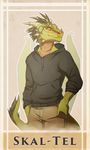  anthro clothed clothing diesel_wiesel dragon english_text horn looking_at_viewer male scales simple_background smile solo text wings 