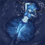  blue_hair blue_skin bound bound_wrists chain chained_wrists dokur01 dress lapis_lazuli_(steven_universe) lying midriff navel on_back partially_submerged solo steven_universe water 