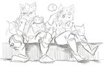  annoyed anthro belt black_nose boots canine clothing footwear fox fox_mccloud jacket male mammal monochrome nintendo scar shoulder_pads sitting spikes star_fox video_games wolf wolf_o&#039;donnell wounded もも虎 