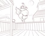  2016 anthro balls big_balls black_and_white canine crane_pose hi_res huge_balls hyper hyper_balls looking_at_viewer male mammal monochrome moon naughtyimp open_mouth overweight rice_hat tanuki 