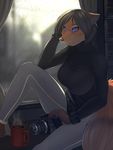  2016 absurd_res anthro beverage big_breasts black_hair black_nose blue_eyes breasts camera canine claws clothed clothing coffee cup female fox fur hair hi_res inside mammal orange_fur pants raining short_hair sitting solo sweater turtleneck window woadedfox 