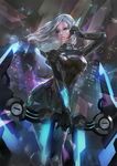  alternate_costume armor ashe_(league_of_legends) blue_eyes bow cglas city dutch_angle gloves league_of_legends looking_to_the_side parted_lips project:_ashe shoulder_armor silver_hair solo spaulders weapon 