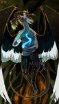  android anthro avian diesel_wiesel dragon fangs feathered_wings feathers fire horn hybrid machine magic male open_mouth robot solo teeth wings 