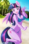  2016 anthro anthrofied bikini breasts cleavage clothed clothing danmakuman equine female friendship_is_magic hi_res horn looking_at_viewer mammal my_little_pony peace_sign_(disambiguation) solo swimsuit twilight_sparkle_(mlp) v_sign winged_unicorn wings 
