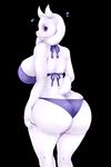  2016 anthro big_breasts big_butt bikini black_background breasts butt caprine clothing female fur goat hi_res horn looking_at_viewer looking_back mammal monster nails pastelletta red_eyes side_boob simple_background solo swimsuit teeth toriel undertale video_games white_fur wide_hips 