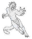  2016 action_pose caraid charr claws clothing fangs feline female guild_wars horn line_art loincloth mammal monochrome multi_ear open_mouth simple_background solo video_games 