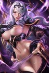 breast_hold breasts camilla_(fire_emblem) erect_nipples fire_emblem_if horns pussy sakimichan signed 