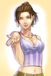  breasts brown_eyes brown_hair cleavage dark_skin earrings jewelry large_breasts necklace ponytail resident_evil resident_evil_5 sheva_alomar short_hair solo takemi708 upper_body 