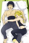  2boys bed drooling eyes_closed male_focus msucle multiple_boys open_mouth pillow saliva scar size_difference topless touken_ranbu 