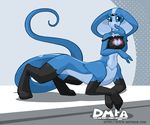  2016 2_fingers 3_eyes amber_williams blue_eyes blue_scales breasts cat_lingerie clothed clothing cobra dan_and_mab&#039;s_furry_adventures female legwear lingerie matilda_(dmfa) multi_eye navel reptile scales scalie snake solo taur thigh_highs 
