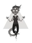  ambiguous_gender anthro clothed clothing diesel_wiesel fangs looking_at_viewer mammal monochrome mustelid no_pupils simple_background smile solo teeth weasel 