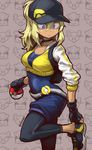  adjusting_clothes adjusting_shoe backpack bag black_gloves blonde_hair blue_eyes breasts choker cleavage dark_skin female_protagonist_(pokemon_go) fingerless_gloves gen_1_pokemon gloves hat holding holding_poke_ball leggings medium_breasts mizuno_(okn66) pants pidgey poke_ball poke_ball_(generic) pokemon pokemon_(creature) pokemon_go ponytail rattata shoes short_hair sneakers solo yoga_pants 