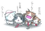  age_conscious akatsuki_(kantai_collection) anchor anchor_symbol animal animalization catchphrase clothed_animal colored_pencil_(medium) commentary dainamitee flat_cap guinea_pig hat hibiki_(kantai_collection) horosho ikazuchi_(kantai_collection) inazuma_(kantai_collection) kantai_collection long_sleeves looking_at_viewer neckerchief no_humans o_o open_mouth school_uniform serafuku shirt simple_background solid_circle_eyes text_focus traditional_media translated verniy_(kantai_collection) white_background white_shirt 