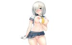 breasts hamakaze_(kancolle) kantai_collection nipples no_bra panties panty_pull photoshop seifuku shirt_lift underwear white yuna_(spn28u79) 