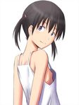  bare_shoulders black_hair bonnie_(rsg) breasts dress flying_witch hair_bobbles hair_ornament kuramoto_chinatsu looking_at_viewer looking_back nipples purple_eyes short_hair short_twintails small_breasts smile solo twintails white_dress 