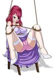  blush bondage cleave_gag fairy_tail gagged legwear pink_hair sherry_blendy spread_legs 