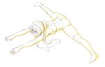  ass barefoot bike_shorts exercise flexible from_above full_body glasses hairband kantai_collection long_hair lying midriff monochrome on_stomach ooyodo_(kantai_collection) outstretched_arms outstretched_leg ponytail sketch solo split sports_bra spread_legs stretch yuuji_(and) 