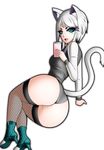  aevior animal_humanoid blue_eyes butt cat cat_humanoid clothing fan_character feline female hair humanoid legwear mammal panties phone silver_hair stockings thick_legs thick_thighs thong tongue tongue_out underwear voluptuous white_hair wide_hips 