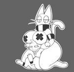  aintsmart anthro black_and_white boob_hat bottomless breasts cat clothed clothing collar feline female hoodie male mammal monochrome nipple_tape nude pasties size_difference tape 