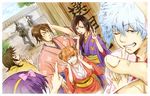  6+boys black_hair blue_eyes brown_eyes brown_hair collarbone conone gintama highres hijikata_toushirou kagura_(gintama) katsura_kotarou kondou_isao long_hair looking_at_viewer multiple_boys okita_sougo one_eye_closed orange_hair outdoors purple_hair sakata_gintoki shimura_shinpachi short_hair silver_hair v yamazaki_sagaru 